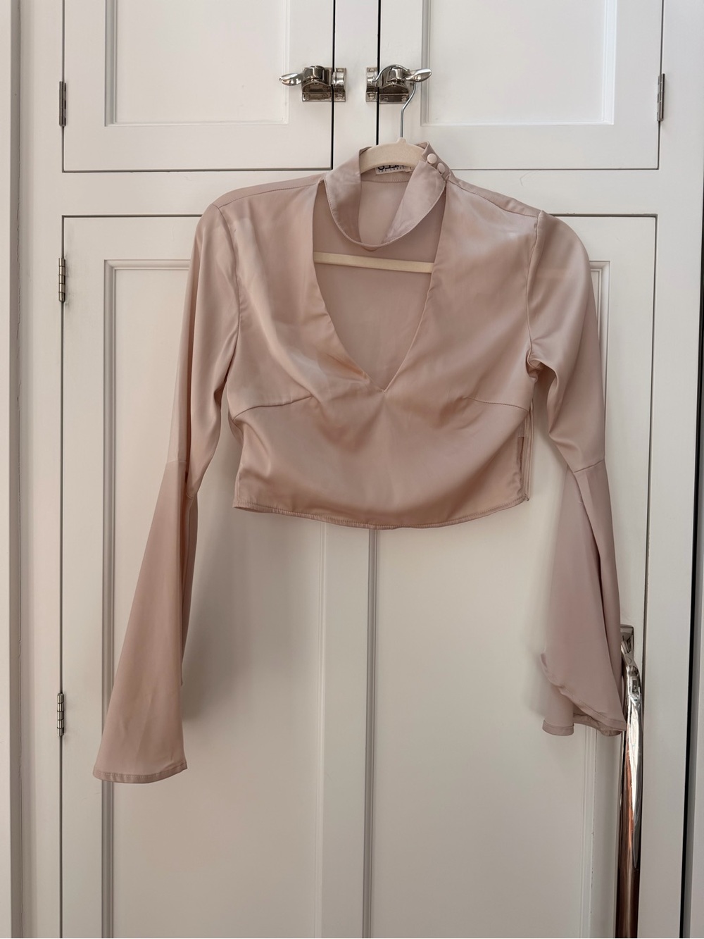 LF Seek The Label Silky Champagne Long-Sleeve Cropped Top